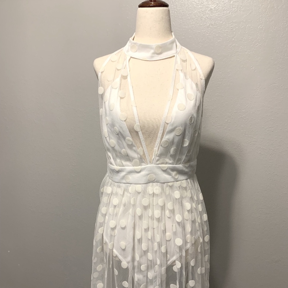 Nasty Gal Polka Dot Bodysuit-Underlay Sleeveless Dress